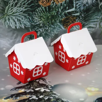 10шт Коледна къща стил Коледен Подарък Кутия Хартиен Подарък Пакет За Шоколади Крафт Хартиена торба-Бонбони Скоростна на Бисквитка Вечерни Аксесоари Червената къща  10