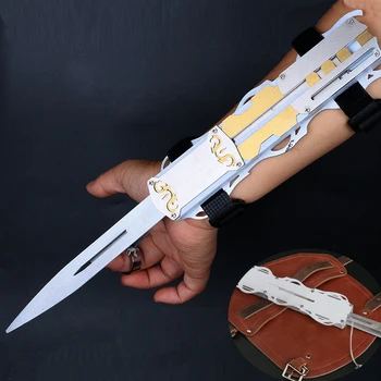 2020 нов метален ръкав меч cosplay убиец скрито острие оръжие ръкав меч + кожен калъф подпори детски подарък за Хелоуин  10