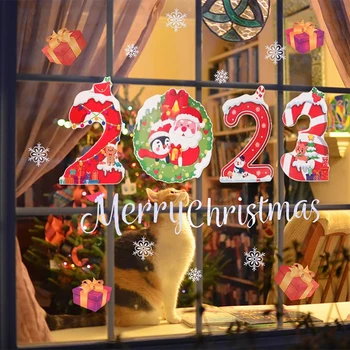 2023 1 комплект Коледни Коледни Стикери за Украса на Прозорци за Дома на Коледно Парти Навидад Подаръци Noel Декорации, Подаръци за деца  4