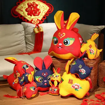 2023 Нова Година Цветна Бродерия Китайски Стил Заек Плюшен Играчка Мек Щастливият Заек Мека Кукла-Талисман Колекция Коледен Подарък  0
