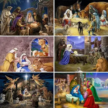 5D САМ Диамантена Живопис Религия Раждането на Исус Бродерия на Коледни Изкуство Пълен Квадратен Кръг Набор от Мозайка Бродерия на кръстат бод Начало Декор Подарък  3