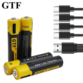 GTF 1,5 ААА 500 ма Type-C USB Акумулаторна Батерия от 1,5 750 МВтч За Играчки с Дистанционно Управление на светкавици Микрофон батерии тип ААА  10