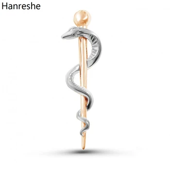 Hanreshe Медицински Caduceus най-Новата Брошка сребърно покритие Змия Пръчка Модерни Карфици с Ревери Икона Бижута за д-Р Подаръци медицински Сестри  5