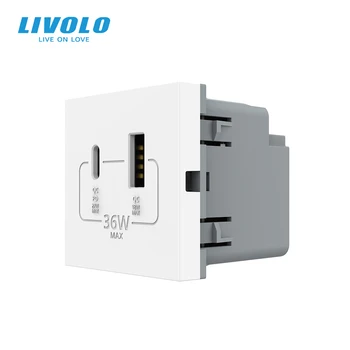 Livolo 18 W USB модул контакт за зареждане на Type-C с мощност 18 W, Бял панел от кристално стъкло, Конектор за зареждане на телефона и на компютъра  10