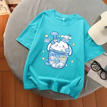 Sanrio Cinnamoroll/ Тениска с Къси ръкави от Памук за Шарени Kawai, Детска Тениска с Къс ръкав 2022, Лятна Нова Хубава Тениска, Детски Подарък  5