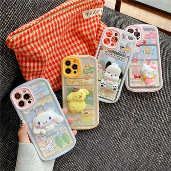 Sanrio Калъф за телефон Hello Kitty Kuromi за iPhone 13 12 11 Pro Xs Xr Max с 3D Кукла Kawaii Pochacco Cinnamoroll Скъпа Мека Обвивка  4