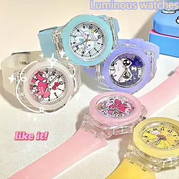 Sanrio Нови Светещи детски часовник Hello Kitty My Melody Kuromi Cinnamorol Сладки Мультяшные студентски led Светлинен часовник Подарък за момичета  5