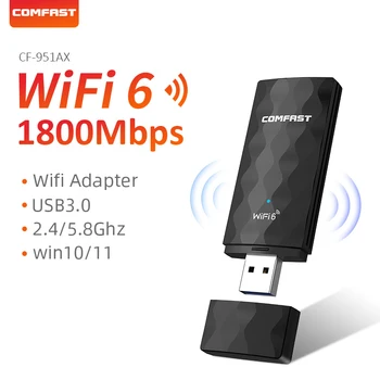 Wi-Fi, 6 USB Адаптер 1800 м AX1800 USB3.0 Wi-Fi Мрежова карта 2,4 G 5,8 Ghz Wifi5 1300 Mbps Wi-Fi Ключ За Преносими КОМПЮТРИ на Windows 7 10 11  5