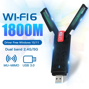 WiFi 6 USB3.0 ac Адаптер двойна лента 1800 Mbps на 2,4 Ghz и 5 Ghz Безжична Антена Приемник, Wi-Fi Карта За Windows10/11 ВОДАЧА БЕЗПЛАТНО  3