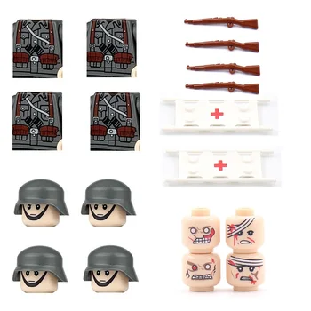 WW2 Войници Медицински Корпус Военен Немски Пехотен Ранен Медицински Фигурки Блокове Армейските на Носилка, Комплект Модел на Мини Строителни Играчки  10