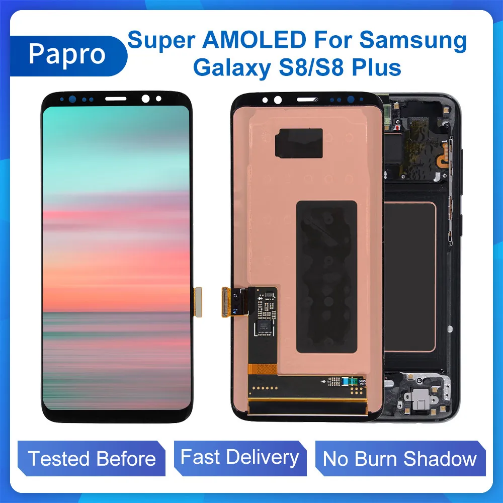 100% Оригинален Super AMOLED Дисплей За Samsung Galaxy S8 LCD Сензорен Дисплей, Дигитайзер, S8 Plus, резервни Части За Ремонт, Липса на Изгаряне на Сянка