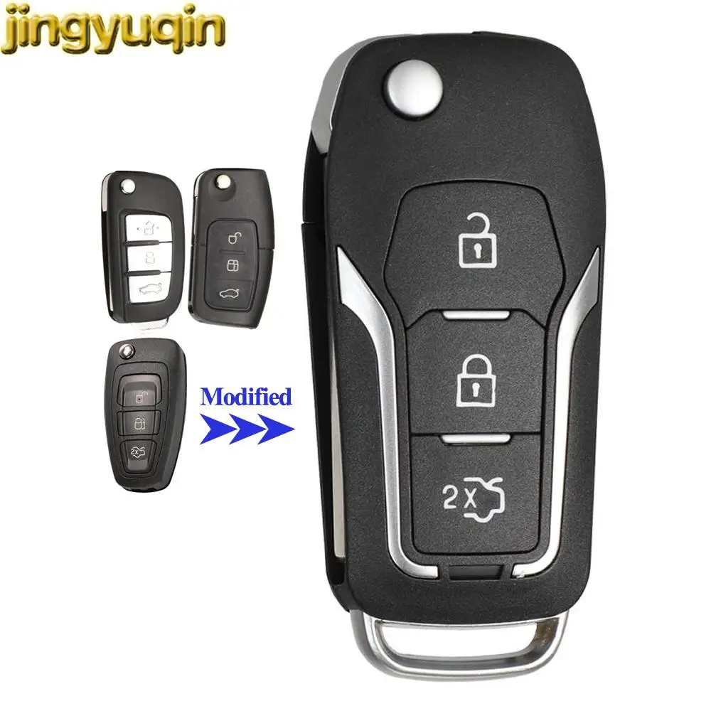 Jingyuqin Флип Дистанционно Управление на Промяна на Автомобилен Ключ във Формата На Миди За Ford Focus 2 3 Fiesta, Mondeo Connect C S Max Ka HU101 FO21 3Б Интелигентни Ключодържател