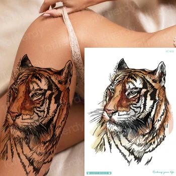 временна татуировка тигър водоустойчив временна татуировка животни вълк лисица лосове татуировки еднорог кон секси фалшива татуировка за жени, момичета  10