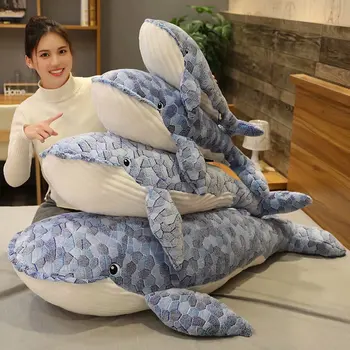 Гигантски размер на Кит Плюшен Играчка Сини Морски Животни Мека Играчка Обнимающаяся Акула Мека Възглавница За Животните Детски Подарък  0
