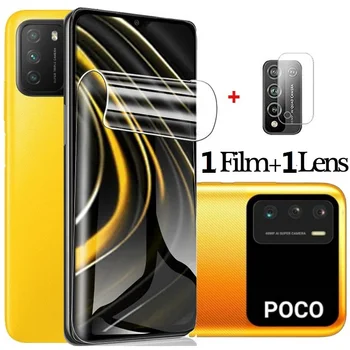 Гидрогелевая филм 2В1 За Xiaomi Poco M3 Гидрогелевая филм за Xiaomi Poco M3 M2010J19CG Премия за Защита на обектива на камерата Не Glas  5