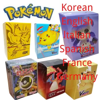 Детска карта на pokemon, Бойни игра, Герои от анимационни филми, 100 Vmax, GX Energy, Играчки, немски, корейски и френско-италианска версия  3