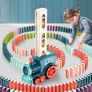 Детски Електрически Влак Домино Блок Играчки направи си САМ Автоматична Полагане на Доминото Блокове Играта Забавни Играчки за Момчета Момичета Подарък За Рожден Ден  10