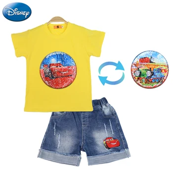 Детски костюм Disney, комплект от 2 теми, тениска Маккуин Thomas + дънки, лятна тениска за малки момчета, Потници, Шорти със сменен дизайн, готини дрехи  2
