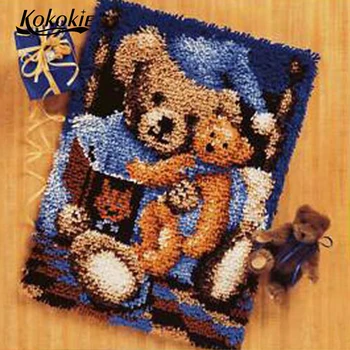 Затвори кука комплект килим карикатура мечка печат vloerkle плетене на една кука сам tapis 3d килим бродирам прежди ръкоделие гоблен комплект  5