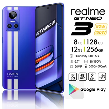 [КН версия] Смартфон Realme GT Нео 3 5G 80/150-Вата супер-зареждане 8100 Игра на телефон 120 Hz AMOLED екран 5000/4500 ма NFC  10