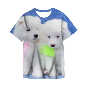 Нова Детска Забавна Ежедневни тениски С 3D Модел на Кучето И Къс Ръкав В Стил Харадзюку Топ С Принтом Домашни Любимци, Сладка Тениска С домашни Любимци И Кучета  10