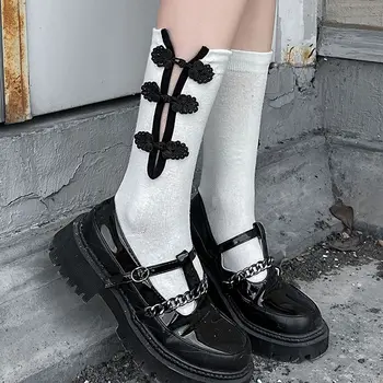 Нови Класически Дамски Чорапи в Китайски Стил с Катарама Рокли, Обикновена Прости Памучни Есенно-Зимни Чорапи  5