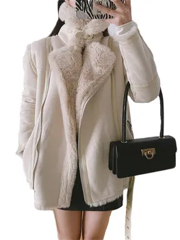 Ново дамско палто с кожа агне в европейския и американския стил плюс бархатное Двустранно Топло палто от изкуствена Кожа Женски N1545  10