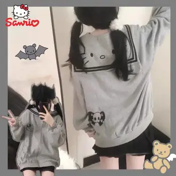 Оригиналната Hoody с качулка на Hello Kitty Kawaii Карикатура на Sanrio Аниме Дамско Яке с Цип Ежедневни Зимни Студентски Velvet Пуловер С Дълги Ръкави  4