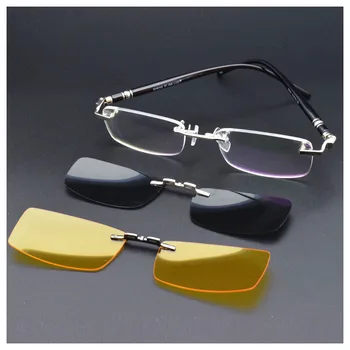 Очила Без рамки Очила Малки Оптични Очила Жълти очила за нощно виждане Магнитни Поляризирани Слънчеви Очила Клип UV400 Очила  10