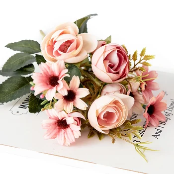 Ретро изкуствени цветя, малки рози букет, сватбена украса на дома си САМ 
