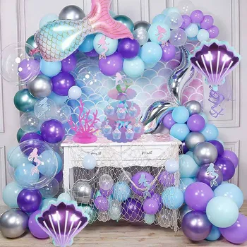Русалка вечерни балони малката русалка опашка, черупки номер балон момиче рожден ден украси океан море детски душ топки  10