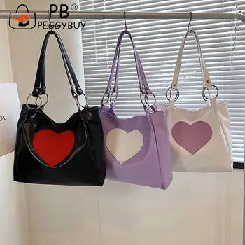 Чанта през Рамо с Надпис Love Heart Голям Капацитет, дамски Чанти на Рамо, Чанти-Чанти за Жени, Улични Бизнес Пътни Чанти  10