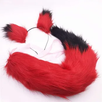Червено-Черна Писта Плюшени Фокс Ушите И Опашката Аниме Cosplay С Подпори  1