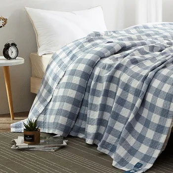 Японското клетчатое одеяло за почивка и покривка за дивана, памучно одноместное двойно меко одеало за легло, просто покривки, коварен одеяло  5